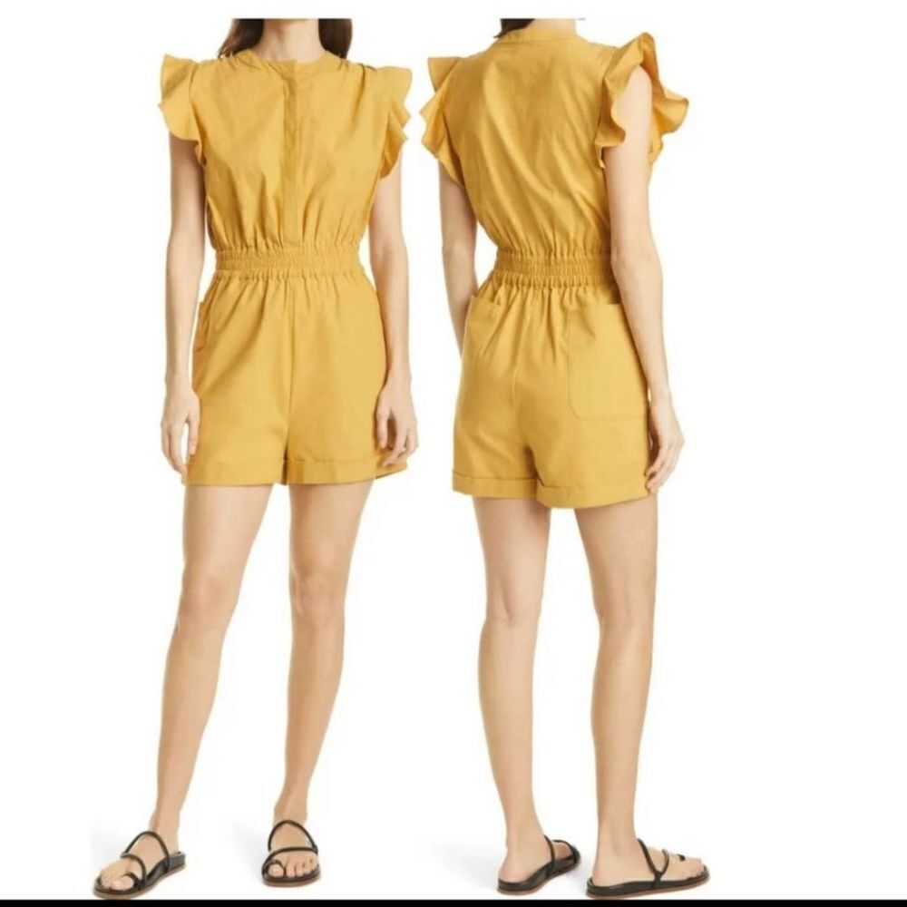 ba&sh Cecile Ruffle Sleeve Romper Playsuit Jumpsuit in Yellow Ochre Size small